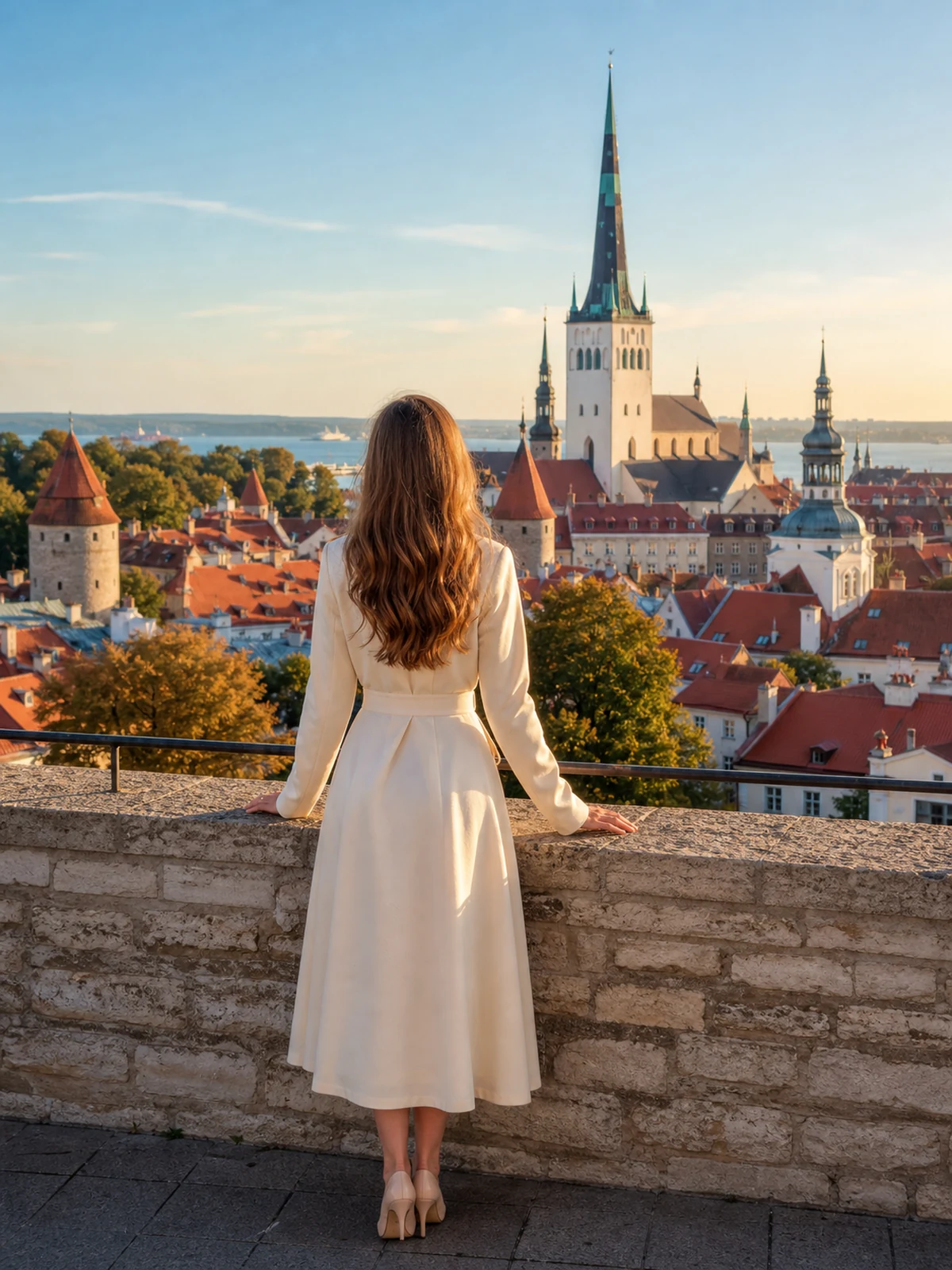 Woman seen from behind overlooking Tallinn Old Town
